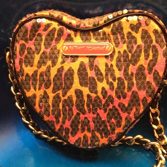 NWOT❣️Betsey Johnson🐯💝🧡Sequins X-body Pink & Orange Heart Cheetah Print Purse - Picture 13 of 13
